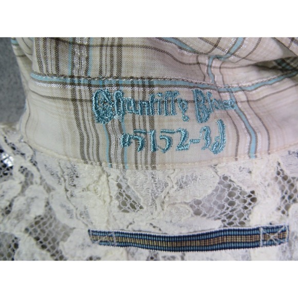 Johnny Was Shirt  XS Plaid Lace Floral‎ Trim Chic Cottage Core Boho Embroidered - Picture 6 of 16